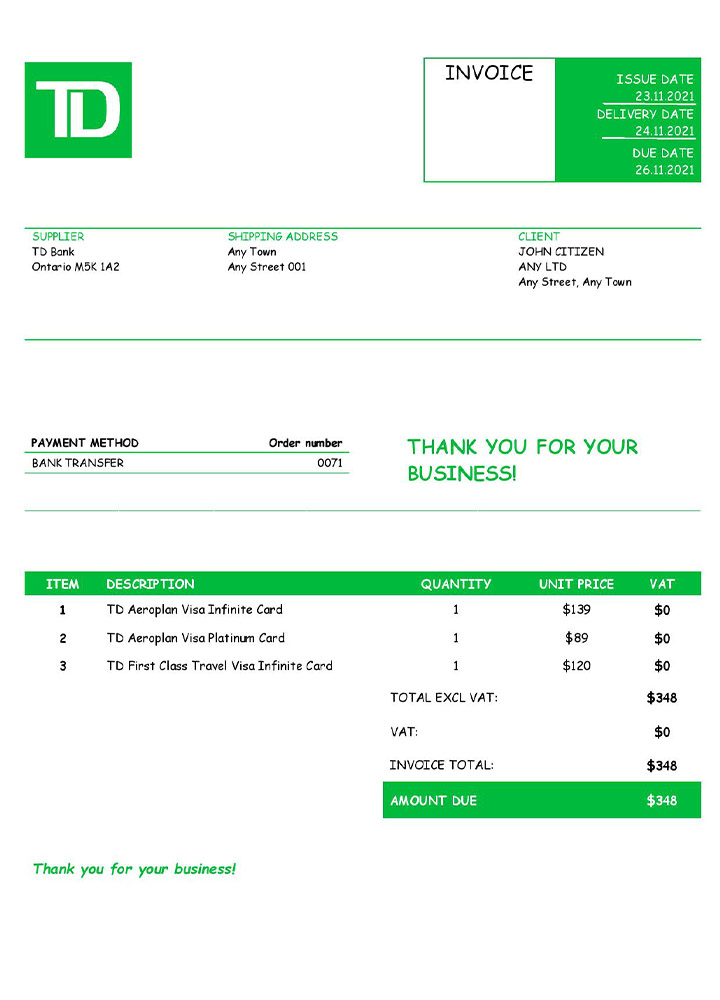 USA TD invoice PSD template